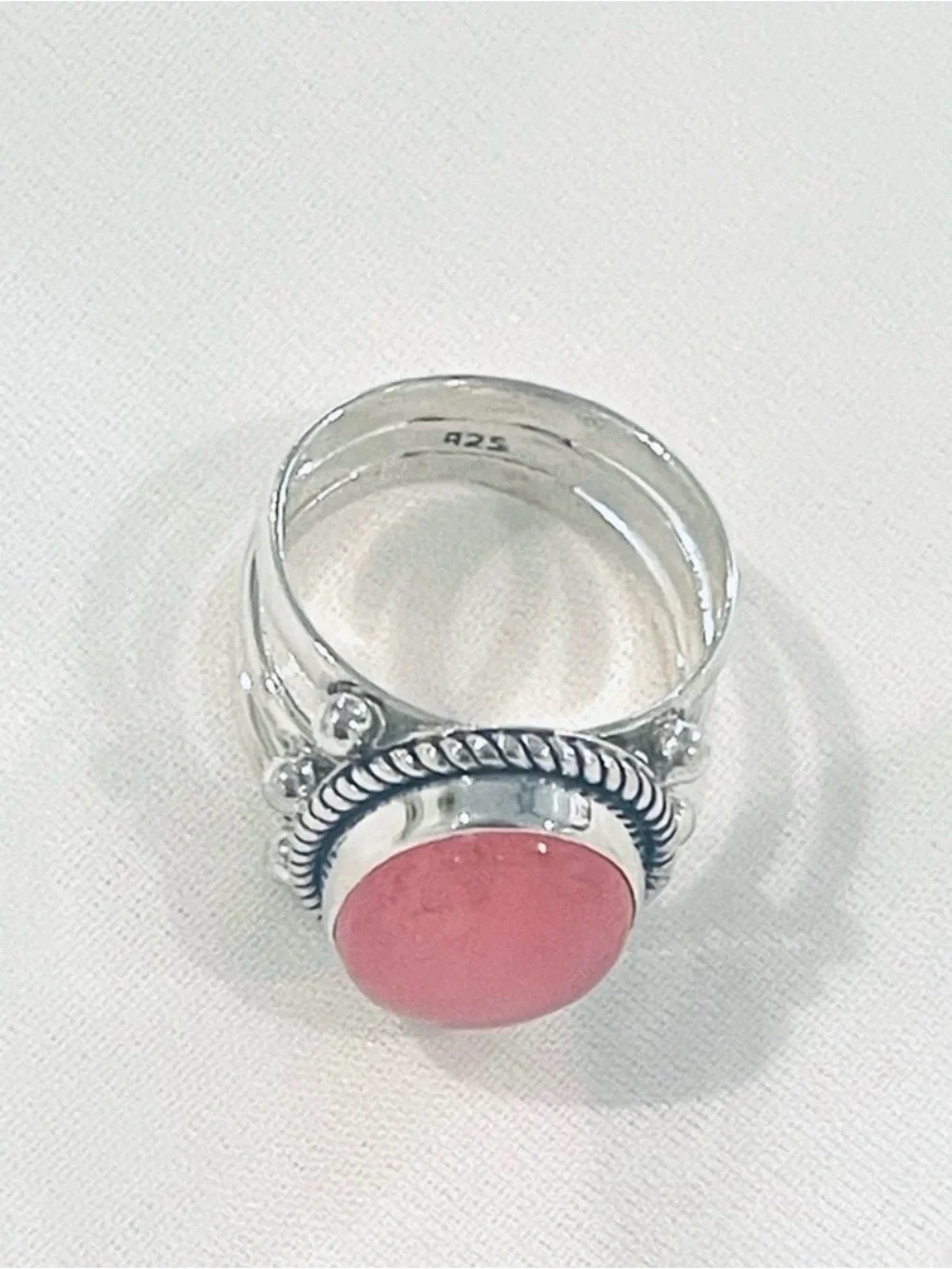 Pink Jade 925 Triple Sterling Silver Ring